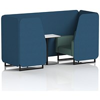 Brixworth 2 Seater Booth with Table, Black Legs, White/Black Table, Sumi Fabric, Uto Panels And Handa Sofa