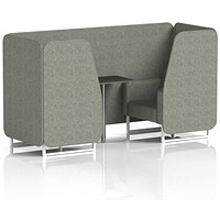 Brixworth 2 Seater Booth with Table, White Legs, Black/Silver Table, Rivet Fabric, Vitreous Panels And Sofa