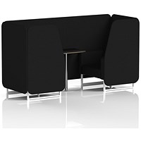 Brixworth 2 Seater Booth with Table, White Legs, Black/Silver Table, X2 Fabric, Diameter Panels And Sofa