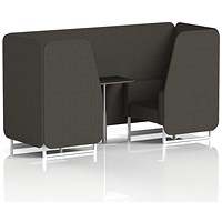 Brixworth 2 Seater Booth with Table, White Legs, Black/Silver Table, Main Line Flax Fabric, Temple Panels And Sofa