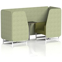 Brixworth 2 Seater Booth with Table, White Legs, Black/Silver Table, Rivet Fabric, Burnish Panels And Olive Sofa