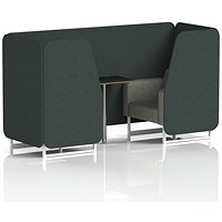 Brixworth 2 Seater Booth with Table, White Legs, Black/Silver Table, Rivet Fabric, Charcoal Panels And Vitreous Sofa