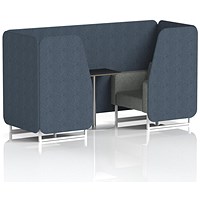 Brixworth 2 Seater Booth with Table, White Legs, Black/Silver Table, Rivet Fabric, Crucible Panels And Prime Sofa