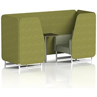 Brixworth 2 Seater Booth with Table, White Legs, Black/Silver Table, Rivet Fabric, Olive Panels And Burnish Sofa