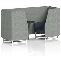 Brixworth 2 Seater Booth with Table, White Legs, Black/Silver Table, Rivet Fabric, Prime Panels And Crucible Sofa