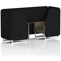 Brixworth 2 Seater Booth with Table, White Legs, Black/Silver Table, X2 Fabric, Diameter Panels And Theory Sofa