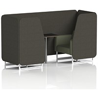 Brixworth 2 Seater Booth with Table, White Legs, Black/Silver Table, Main Line Flax Fabric, Temple Panels And Monument Sofa