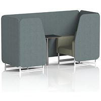 Brixworth 2 Seater Booth with Table, White Legs, Black/Silver Table, Main Line Flax Fabric, Westminster Panels And Newbury Sofa