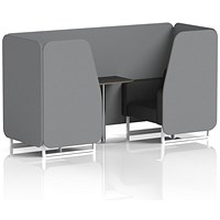 Brixworth 2 Seater Booth with Table, White Legs, Black/Silver Table, Synergy Fabric, Partner Panels And Mix Sofa