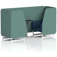 Brixworth 2 Seater Booth with Table, White Legs, Black/Silver Table, Sumi Fabric, Handa Panels And Uto Sofa
