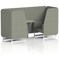 Brixworth 2 Seater Booth with Table, White Legs, Grey/Silver Table, Rivet Fabric, Vitreous Panels And Sofa
