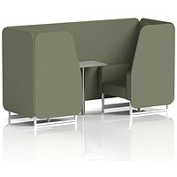 Brixworth 2 Seater Booth with Table, White Legs, Grey/Silver Table, Main Line Flax Fabric, Monument Panels And Sofa
