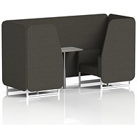 Brixworth 2 Seater Booth with Table, White Legs, Grey/Silver Table, Main Line Flax Fabric, Temple Panels And Sofa