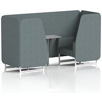 Brixworth 2 Seater Booth with Table, White Legs, Grey/Silver Table, Main Line Flax Fabric, Westminster Panels And Sofa