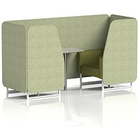 Brixworth 2 Seater Booth with Table, White Legs, Grey/Silver Table, Rivet Fabric, Burnish Panels And Olive Sofa