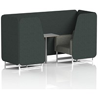 Brixworth 2 Seater Booth with Table, White Legs, Grey/Silver Table, Rivet Fabric, Charcoal Panels And Vitreous Sofa
