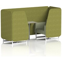Brixworth 2 Seater Booth with Table, White Legs, Grey/Silver Table, Rivet Fabric, Olive Panels And Burnish Sofa