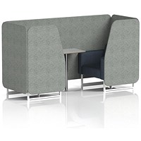 Brixworth 2 Seater Booth with Table, White Legs, Grey/Silver Table, Rivet Fabric, Prime Panels And Crucible Sofa