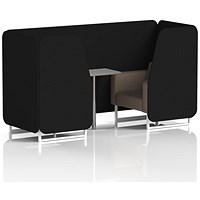 Brixworth 2 Seater Booth with Table, White Legs, Grey/Silver Table, X2 Fabric, Diameter Panels And Theory Sofa