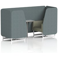 Brixworth 2 Seater Booth with Table, White Legs, Grey/Silver Table, Main Line Flax Fabric, Westminster Panels And Newbury Sofa
