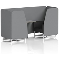 Brixworth 2 Seater Booth with Table, White Legs, Grey/Silver Table, Synergy Fabric, Partner Panels And Mix Sofa