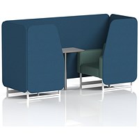 Brixworth 2 Seater Booth with Table, White Legs, Grey/Silver Table, Sumi Fabric, Uto Panels And Handa Sofa