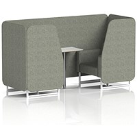 Brixworth 2 Seater Booth with Table, White Legs, White/Silver Table, Rivet Fabric, Vitreous Panels And Sofa