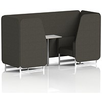 Brixworth 2 Seater Booth with Table, White Legs, White/Silver Table, Main Line Flax Fabric, Temple Panels And Sofa