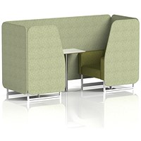 Brixworth 2 Seater Booth with Table, White Legs, White/Silver Table, Rivet Fabric, Burnish Panels And Olive Sofa
