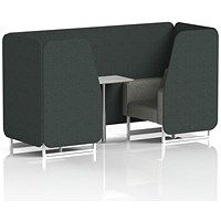 Brixworth 2 Seater Booth with Table, White Legs, White/Silver Table, Rivet Fabric, Charcoal Panels And Vitreous Sofa