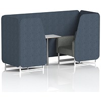 Brixworth 2 Seater Booth with Table, White Legs, White/Silver Table, Rivet Fabric, Crucible Panels And Prime Sofa