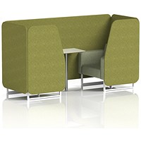 Brixworth 2 Seater Booth with Table, White Legs, White/Silver Table, Rivet Fabric, Olive Panels And Burnish Sofa