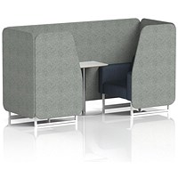 Brixworth 2 Seater Booth with Table, White Legs, White/Silver Table, Rivet Fabric, Prime Panels And Crucible Sofa