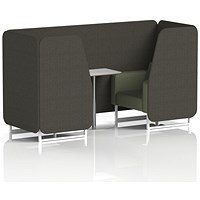 Brixworth 2 Seater Booth with Table, White Legs, White/Silver Table, Main Line Flax Fabric, Temple Panels And Monument Sofa