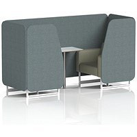 Brixworth 2 Seater Booth with Table, White Legs, White/Silver Table, Main Line Flax Fabric, Westminster Panels And Newbury Sofa