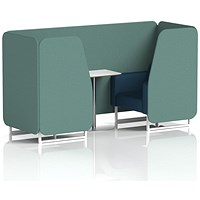 Brixworth 2 Seater Booth with Table, White Legs, White/Silver Table, Sumi Fabric, Handa Panels And Uto Sofa