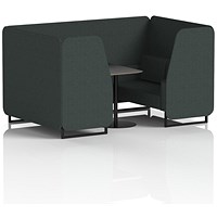 Brixworth 4 Seater Booth with Table, Black Legs, Black Table, Rivet Fabric, Charcoal Panels And Sofa