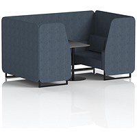 Brixworth 4 Seater Booth with Table, Black Legs, Black Table, Rivet Fabric, Crucible Panels And Sofa