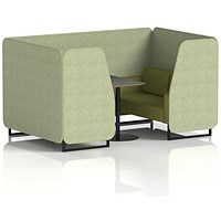 Brixworth 4 Seater Booth with Table, Black Legs, Black Table, Rivet Fabric, Burnish Panels And Olive Sofa