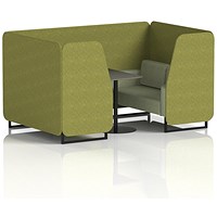 Brixworth 4 Seater Booth with Table, Black Legs, Black Table, Rivet Fabric, Olive Panels And Burnish Sofa