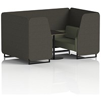 Brixworth 4 Seater Booth with Table, Black Legs, Black Table, Main Line Flax Fabric, Temple Panels And Monument Sofa