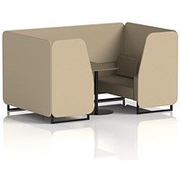 Brixworth 4 Seater Booth with Table, Black Legs, Black Table, Main Line Flax Fabric, Upminster Panels And Bank Sofa