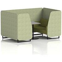 Brixworth 4 Seater Booth with Table, Black Legs, Grey/Black Table, Rivet Fabric, Burnish Panels And Olive Sofa
