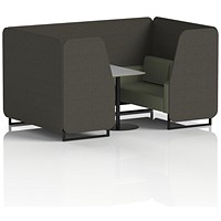 Brixworth 4 Seater Booth with Table, Black Legs, Grey/Black Table, Main Line Flax Fabric, Temple Panels And Monument Sofa