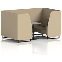 Brixworth 4 Seater Booth with Table, Black Legs, Grey/Black Table, Main Line Flax Fabric, Upminster Panels And Bank Sofa