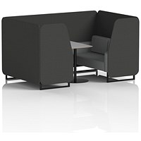 Brixworth 4 Seater Booth with Table, Black Legs, Grey/Black Table, Synergy Fabric, Mix Panels And Partner Sofa