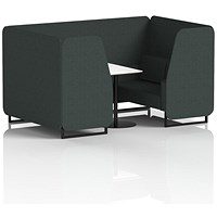 Brixworth 4 Seater Booth with Table, Black Legs, White/Black Table, Rivet Fabric, Charcoal Panels And Sofa