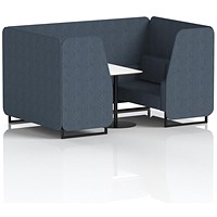 Brixworth 4 Seater Booth with Table, Black Legs, White/Black Table, Rivet Fabric, Crucible Panels And Sofa