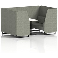 Brixworth 4 Seater Booth with Table, Black Legs, White/Black Table, Rivet Fabric, Vitreous Panels And Sofa