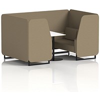 Brixworth 4 Seater Booth with Table, Black Legs, White/Black Table, Main Line Flax Fabric, Bank Panels And Sofa